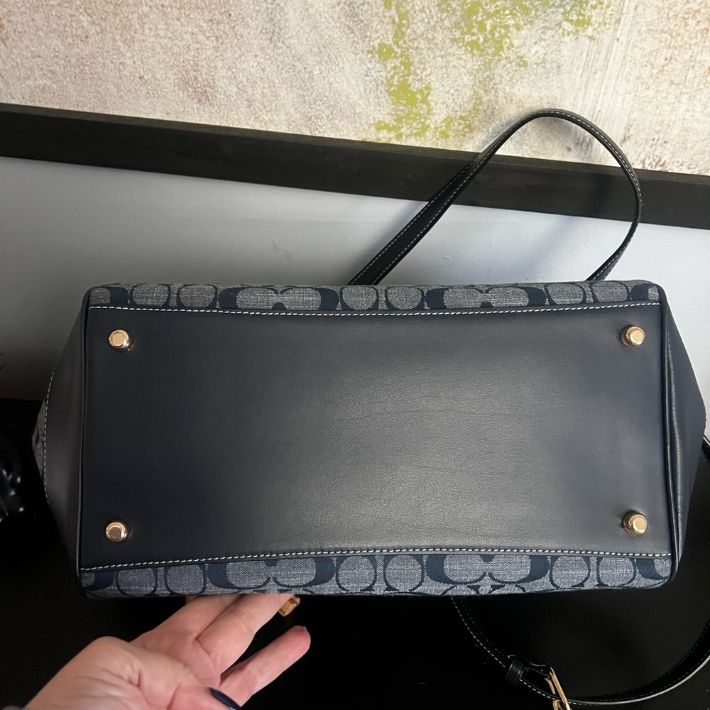 Coach Navy Signature Canvas Tote with Tan Tassels - Picture 6 of 10